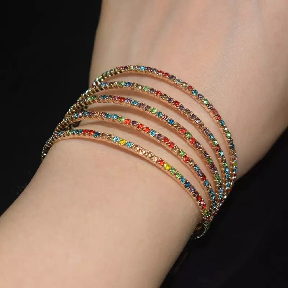Multicolored Rhinestone Cuff Bracelet - Picture 2 of 3